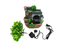 Fonte de mesa Baok com cascata interna, pedra e roda d'água, decoração para casa e escritório.