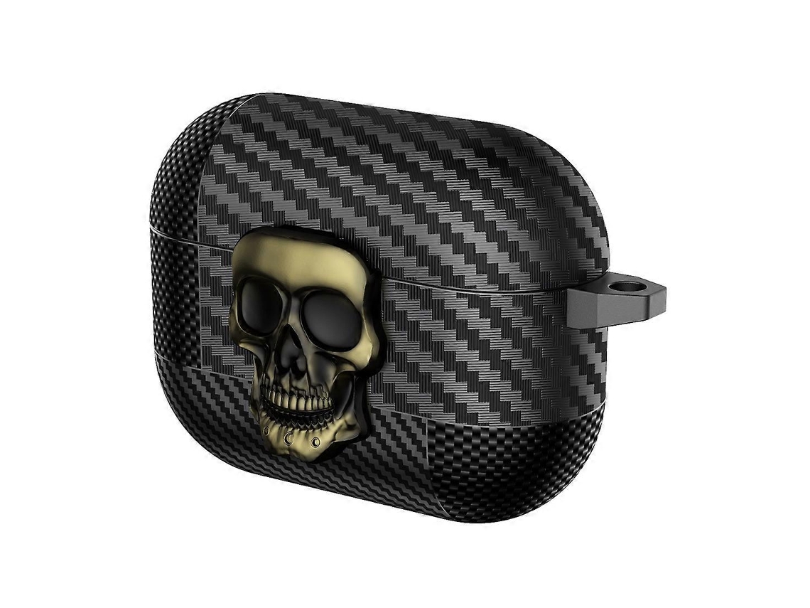 Capa Protetora Para Fones De Ouvido Bluetooth Com Padrão De Caveira E Fibra De Carbono Para Airpods Pro