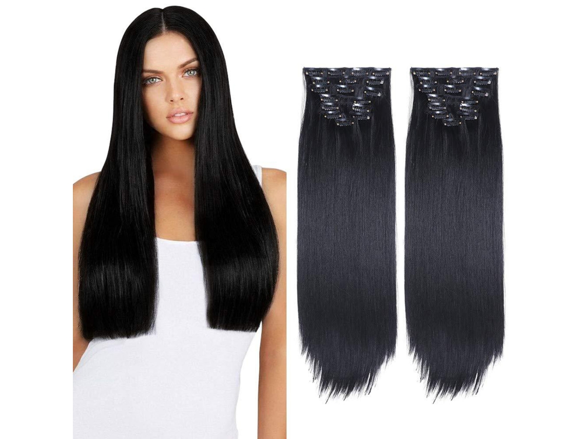 Conjunto De Extensões De Cabelo Clip-in Preto Reto 22 Polegadas - 8 Peças