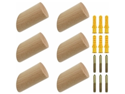 Conjunto De 6 Ganchos De Parede Em Madeira Natural, Com 3cm E 6cm, Com Acessórios De Fixação (para Pendurar Roupas, Lenços E Chapéus)