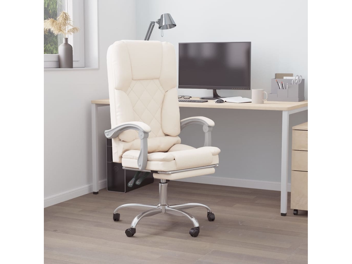 Vidaxl Cadeira Escritório Massagens Reclinável Couro Artificial Creme