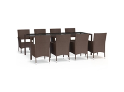 Maison Exclusive - 9 Pcs Conjunto Jantar P/ Jardim C/ Almofadões Vime Pe Castanho