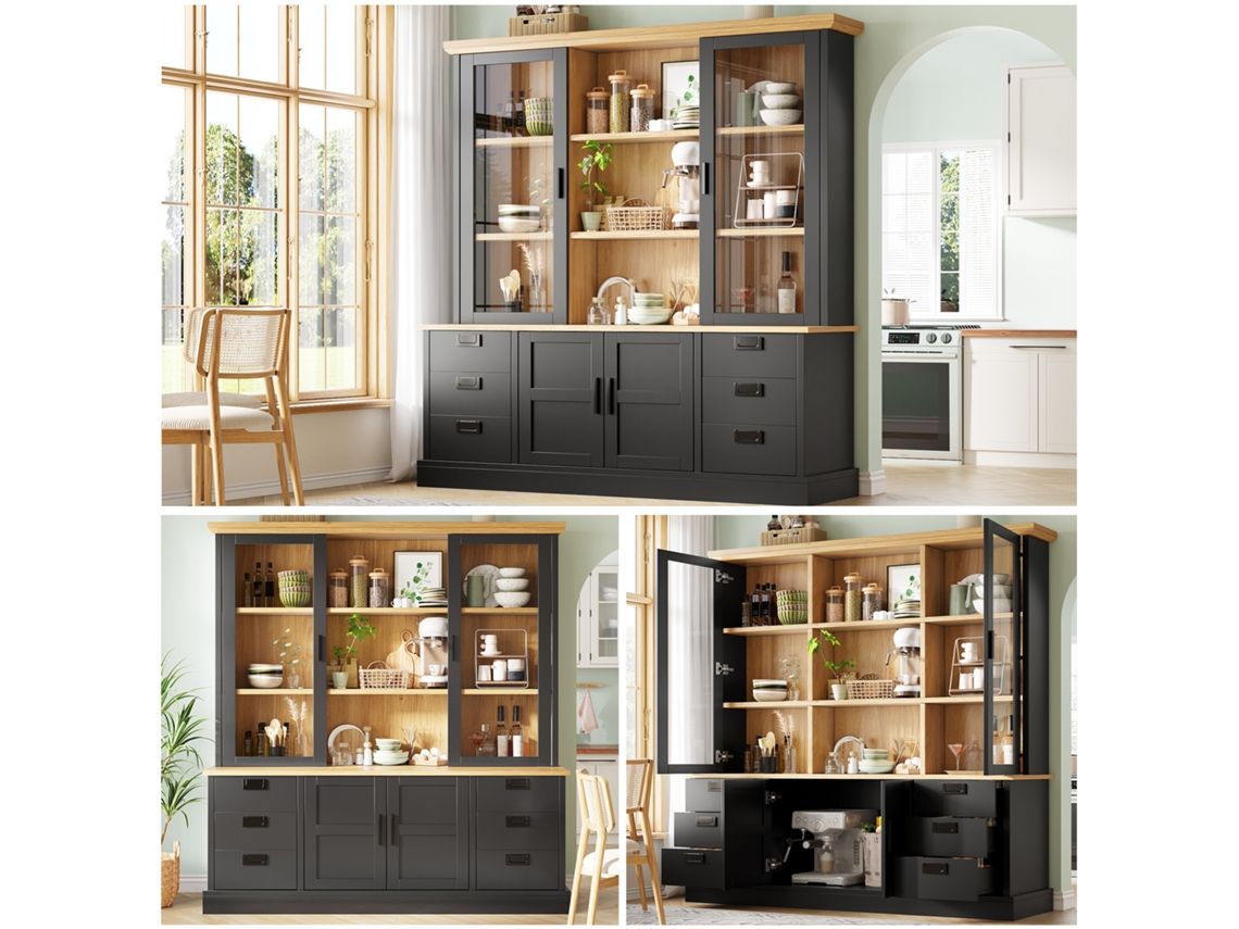 Armário Alto Cozinha 6 Gavetas Grandes Portas Vidro 140cm VELTRIX