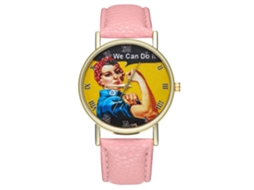 Relógio de Pulso Retro de Moda com Movimento Quartz Leisure Cor Rosa