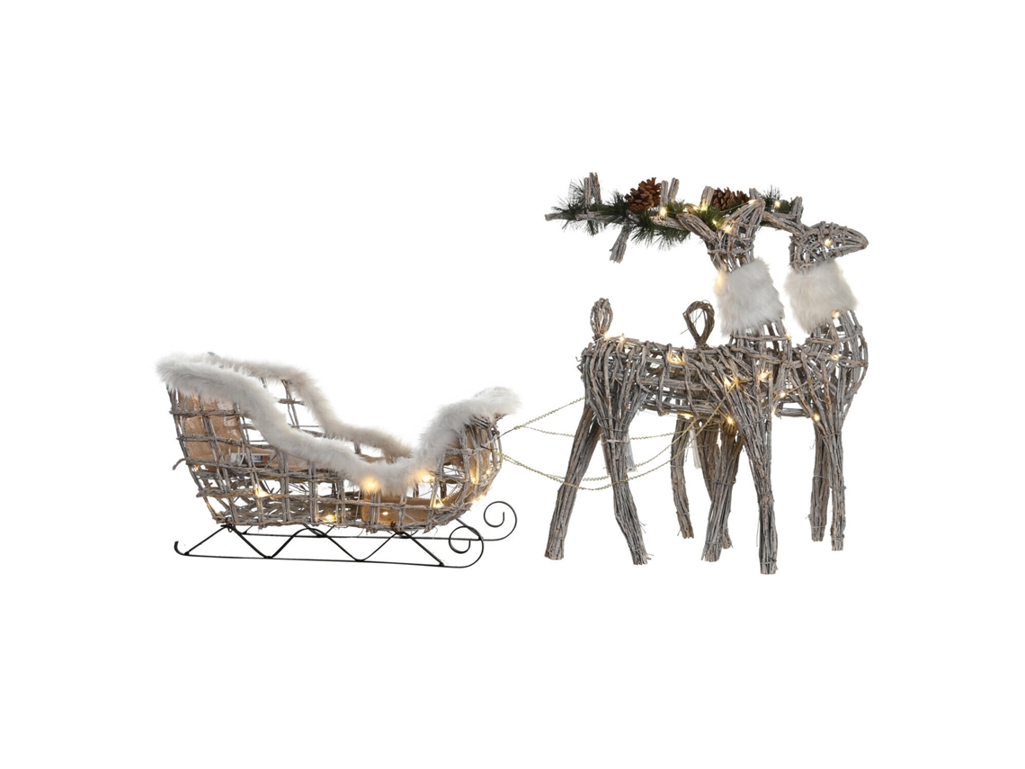 Conjunto de 3 Enfeites de Vime Branco com Led, Medindo 60x30x37cm. ALEXANDRA HOUSE LIVING