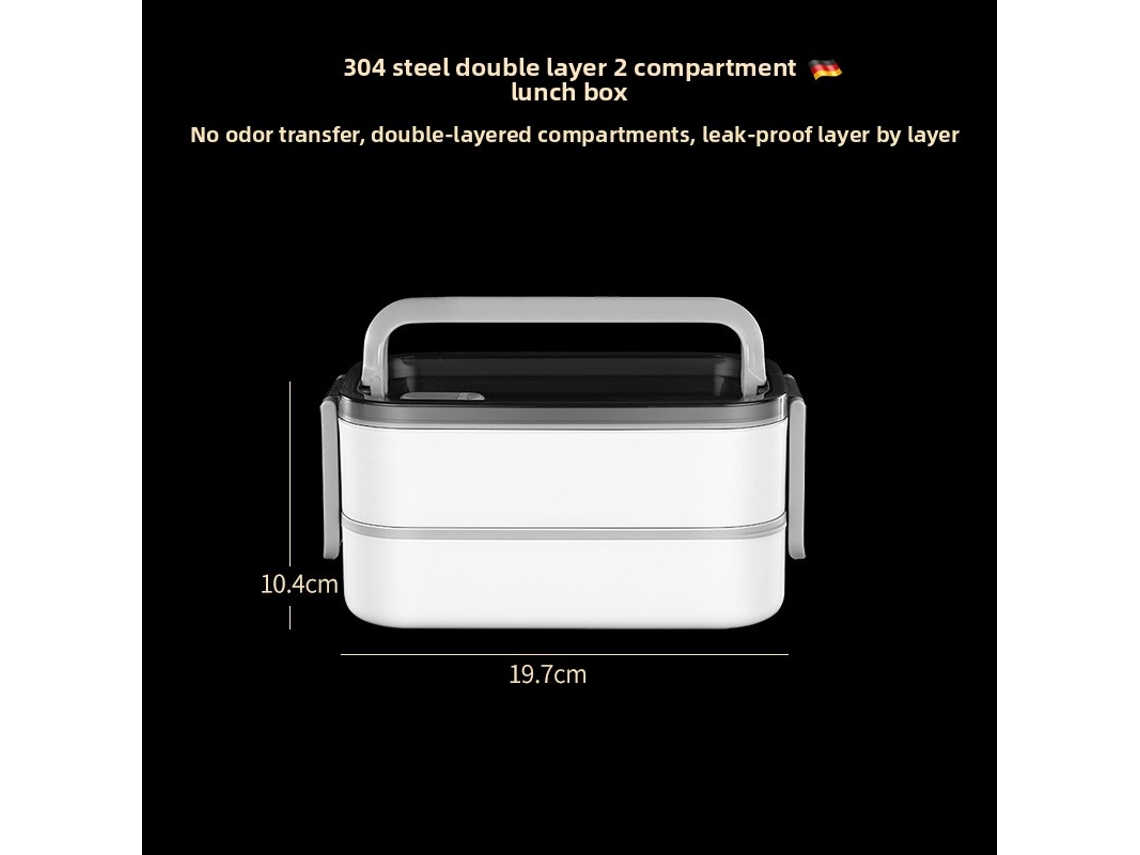 Fiambrera Termos Inox 304 2 Compartimentos Con Depósito Agua Caliente. Pared Doble, Tapa Hermética. Ideal Comidas Calientes, Portátil.