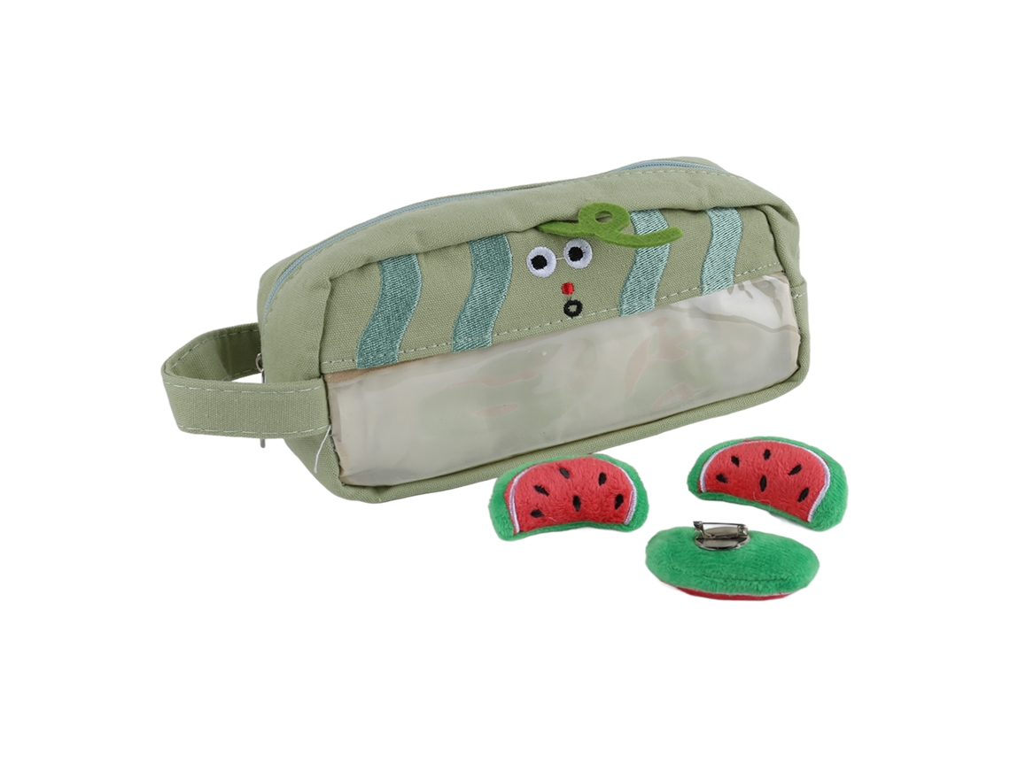 Estuche De Lápices Grande Con Cremallera Suave Estilo Cartoon Canvas Capacidad Grande Verde Para Colegio Hogar Oficina