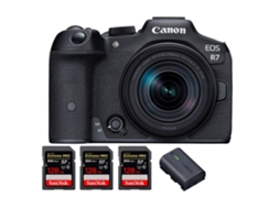 Eos R7 + Rf S 18 150mm Stm + 3 Sandisk 128gb Uhs ii 300mb/s + 1 Canon Lp e6nh Máquina Fotográfica Híbrida + Ebook Pricedirect CANON