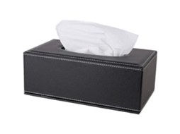 Caixa De Lenços De Papel Retangular Premium Com Tampa E Suporte Para Lenços, Preta, Com Base Magnética.