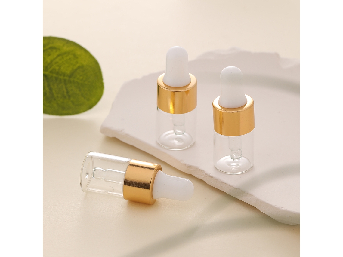 (dourado) 3 Mini Frascos Conta-gotas De Vidro De 2ml, Ecológicos E Reutilizáveis