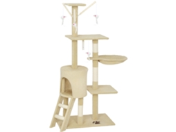 Árvore para gatos com 6 postes, 3 plataformas, caverna, escada, brinquedos, bege | S/MARCA
