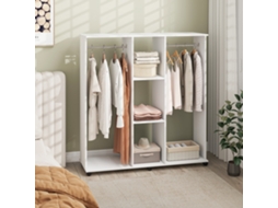 Guarda-roupa Móvel De Armazenamento 6 Rodas 120x40x128 Cm Madeira Branca
