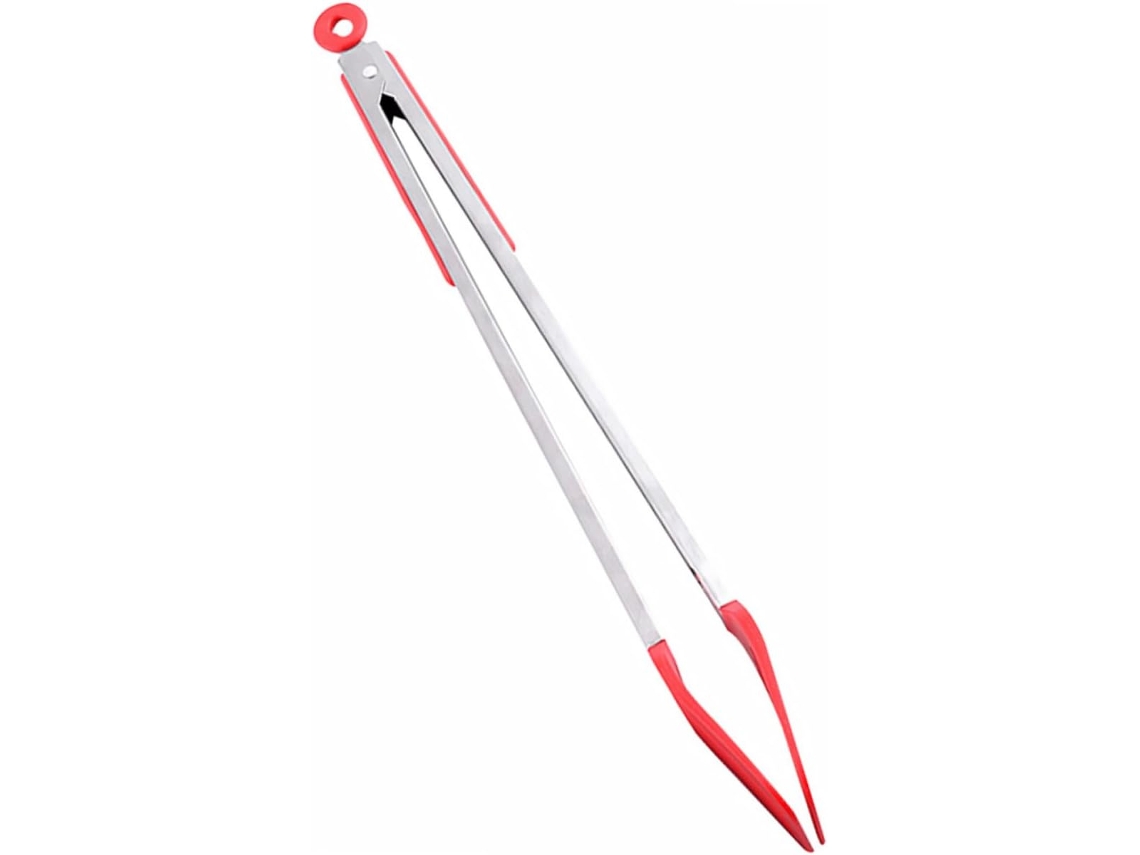 Pinça Para Alimentos Vanzack Antiderrapante E Resistente Ao Calor, Em Aço Inoxidável E Silicone Vermelho, Ideal Para
