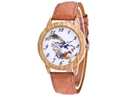 Relógio de Pulso Feminino de Quartzo com Pulseira de Jeans Estilo Simples Rosa Claro