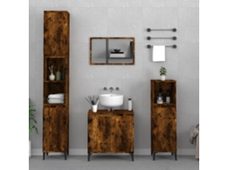 Vidaxl 3 Pcs Conjunto De Móveis Wc Madeira Processada Carvalho Fumado
