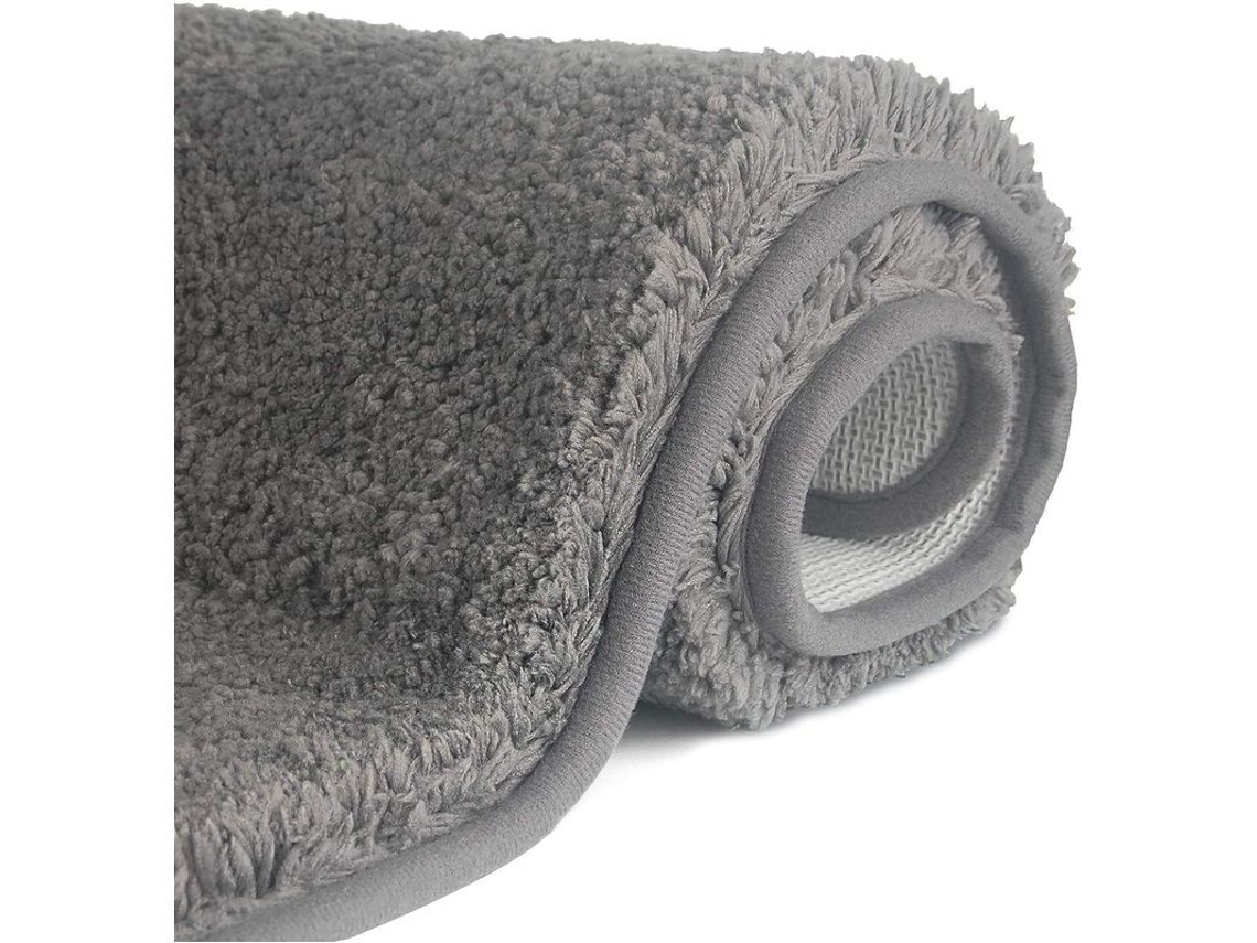 Tapete de banho antiderrapante em microfibra, macio, absorvente, lavável à máquina, cinza escuro.