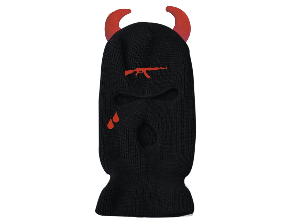 Capuz Balaclava 3 Buracos Tricot Com Chifres Acolchoado Protetor De Rosto Impermeável Ao Vento Para Ski Ciclismo Corrida Unissex