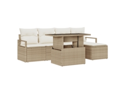 Conjunto 6 Sofá Modular De Jardim Vidaxl Bege Vime Pe (230 X 117 X 85 Cm)