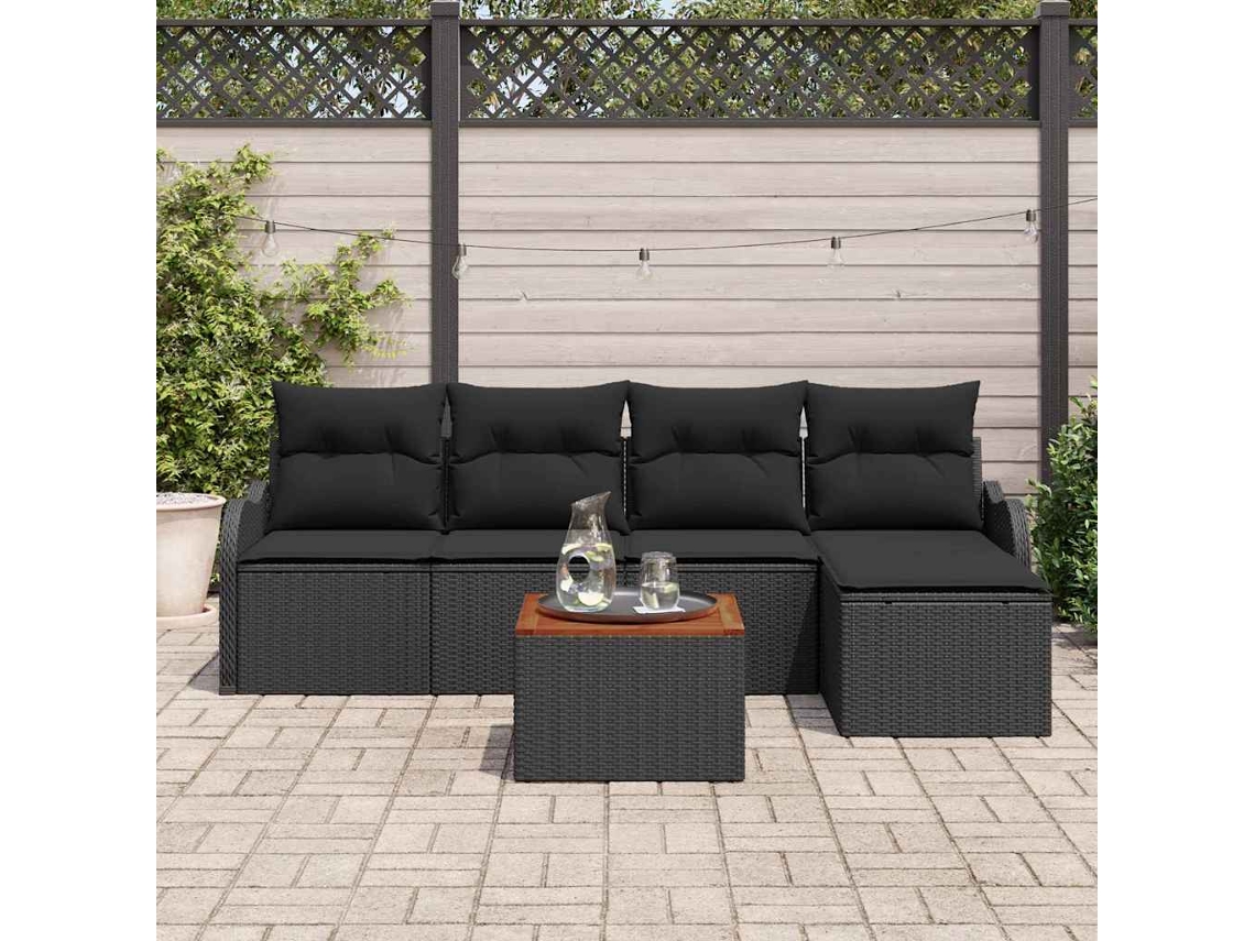Vidaxl Conjunto de Sofá de Jardim 6 Pcs Preto Vime Pe