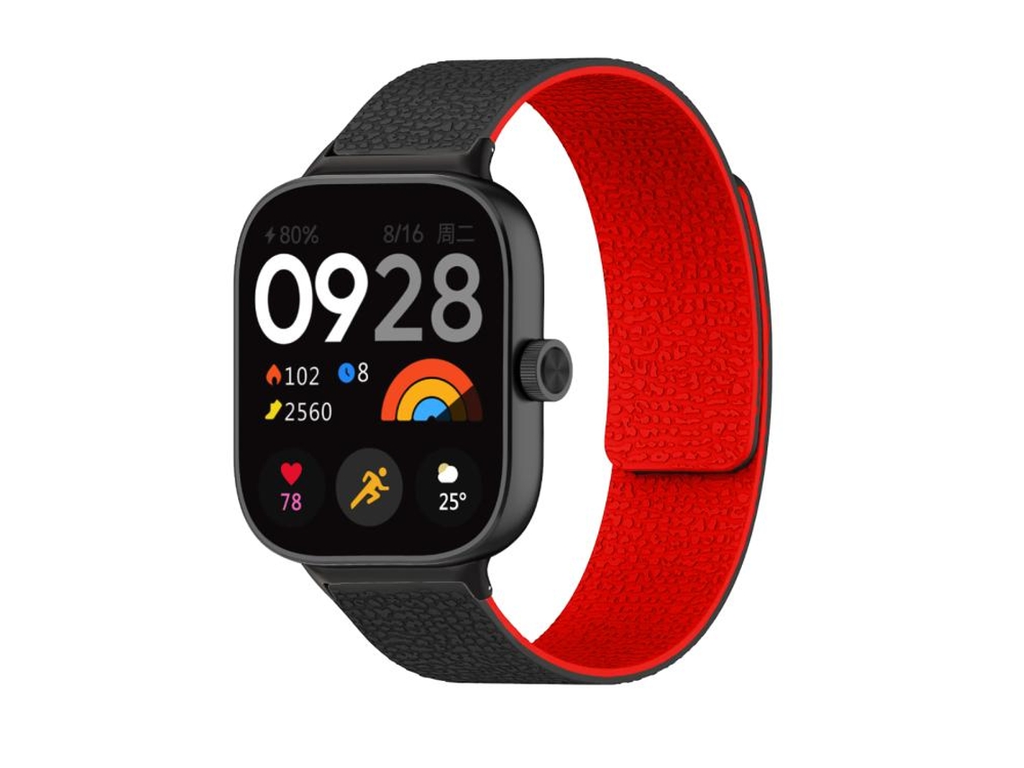 Bracelete Para Xiaomi Band 9 Pro / 8 Pro - Silicone Macio Magnético - Textura De Lichia Preto E Vermelho