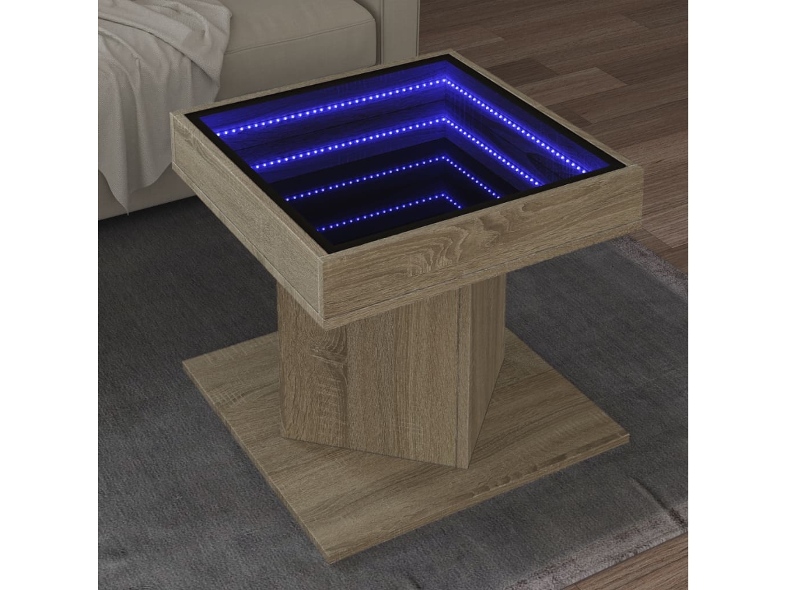 Vidaxl Mesa De Centro C/ Leds 50x50x45 Madeira Processada