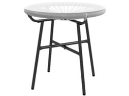 Mesa Auxiliar de Vime Vime Pe, Vidro Temperado e Metal Cor Cinza Claro e Preto Ø50x50 cm Outsunny