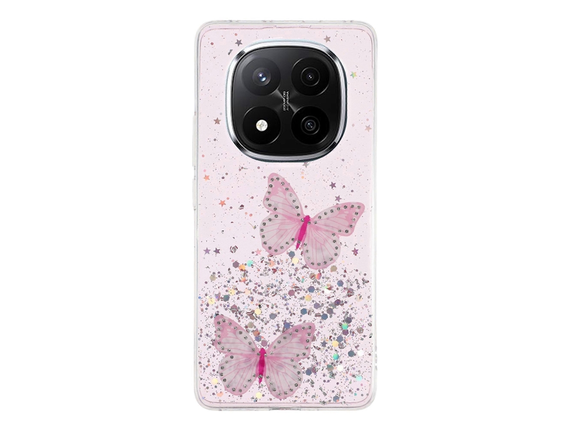 Capa Epóxi Pvc Borboleta Tpu Estética Rosa Para Xiaomi Redmi Note 14 Pro 5g