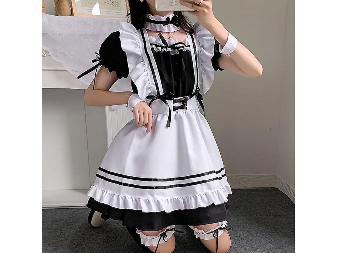 2026-traje De Criada Lolita Negro Bonito Para Niñas Mujeres Uniforme Cosplay Animación Japonesa L