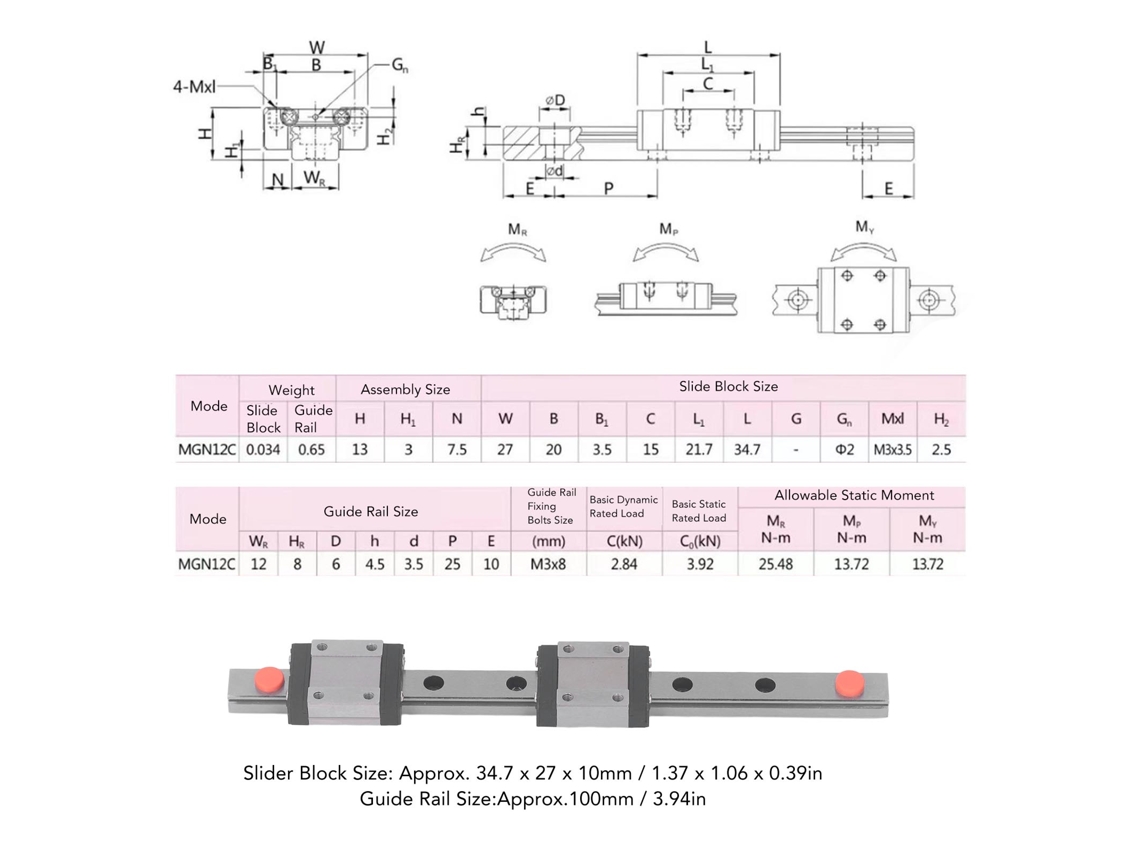 Kit De Trilho Linear Mgn12c Com 2 Blocos 100mm