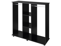 Guarda-roupa Móvel 120x40x128h Com 6 Rodas, Estrutura Madeira Preta