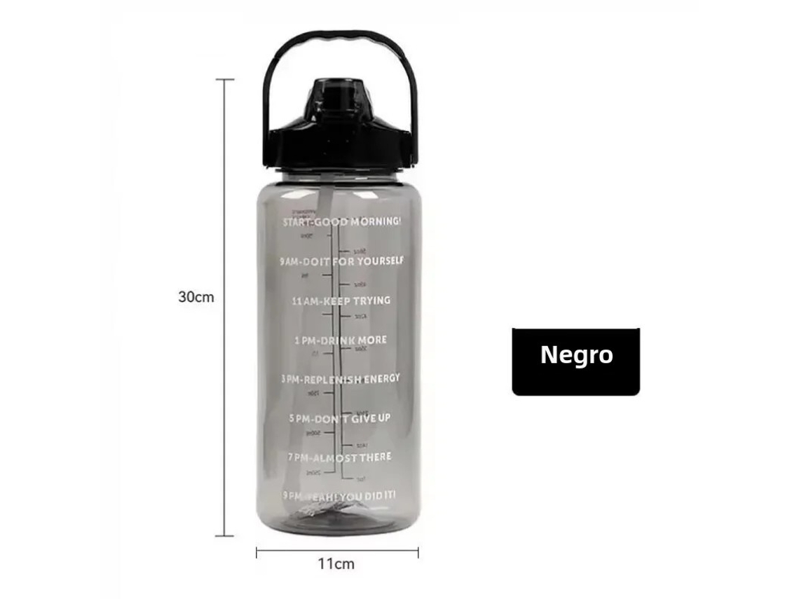 (preta) Garrafa De Água Esportiva De Plástico De Grande Capacidade Com Alça Retrátil E Escala De Tempo, Recipiente Ecológico De 2 Litros.