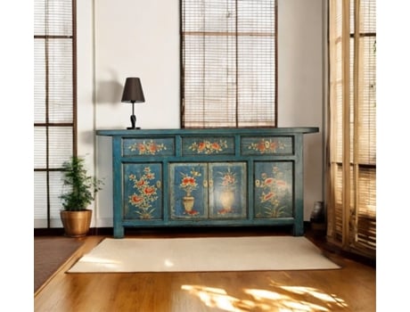 Aparador Vintage Azul Laranja Cômoda Estilo Colonial Chinês Estilo Antigo Armário Lowboard Asiático Oriental Extremo Oriente Vintageasia