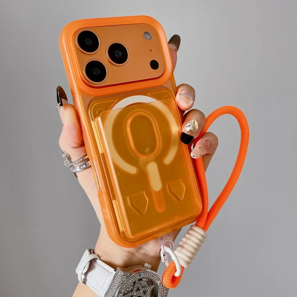 Capa Para Iphone 11 (laranja) Com Compartimento Magnético E Cordão De Cobertura Total.