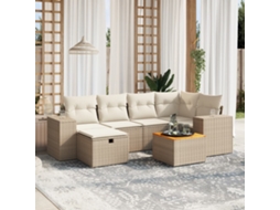 Vidaxl 7 Pcs Conjunto De Sofás P/ Jardim Com Almofadões Vime Pe Bege