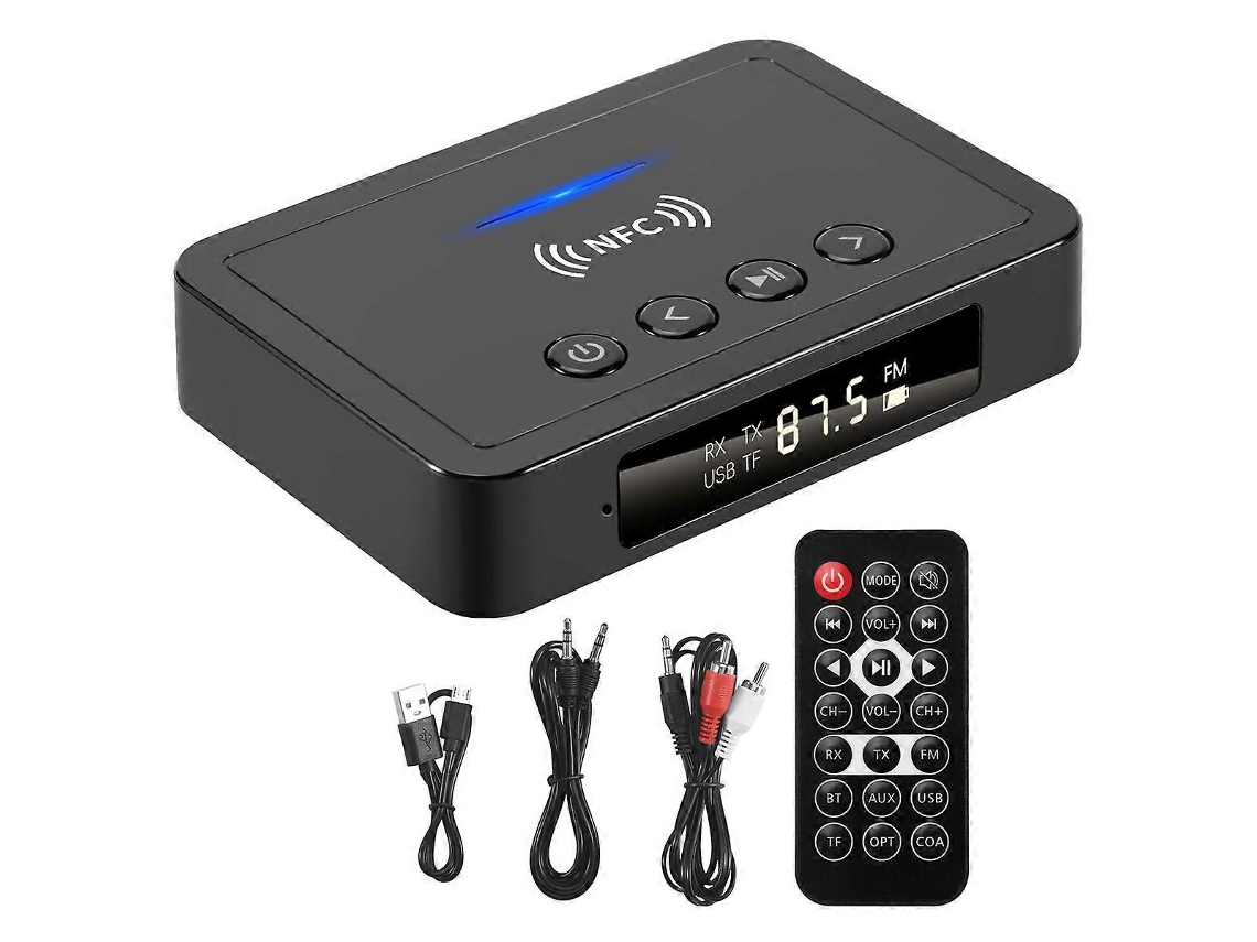 Receptor E Transmissor Bluetooth 5.0 Fm Estéreo Aux Com Entrada De 3,5 Mm E Rca, Adaptador De Áudio Bluetooth Sem Fio Nfc