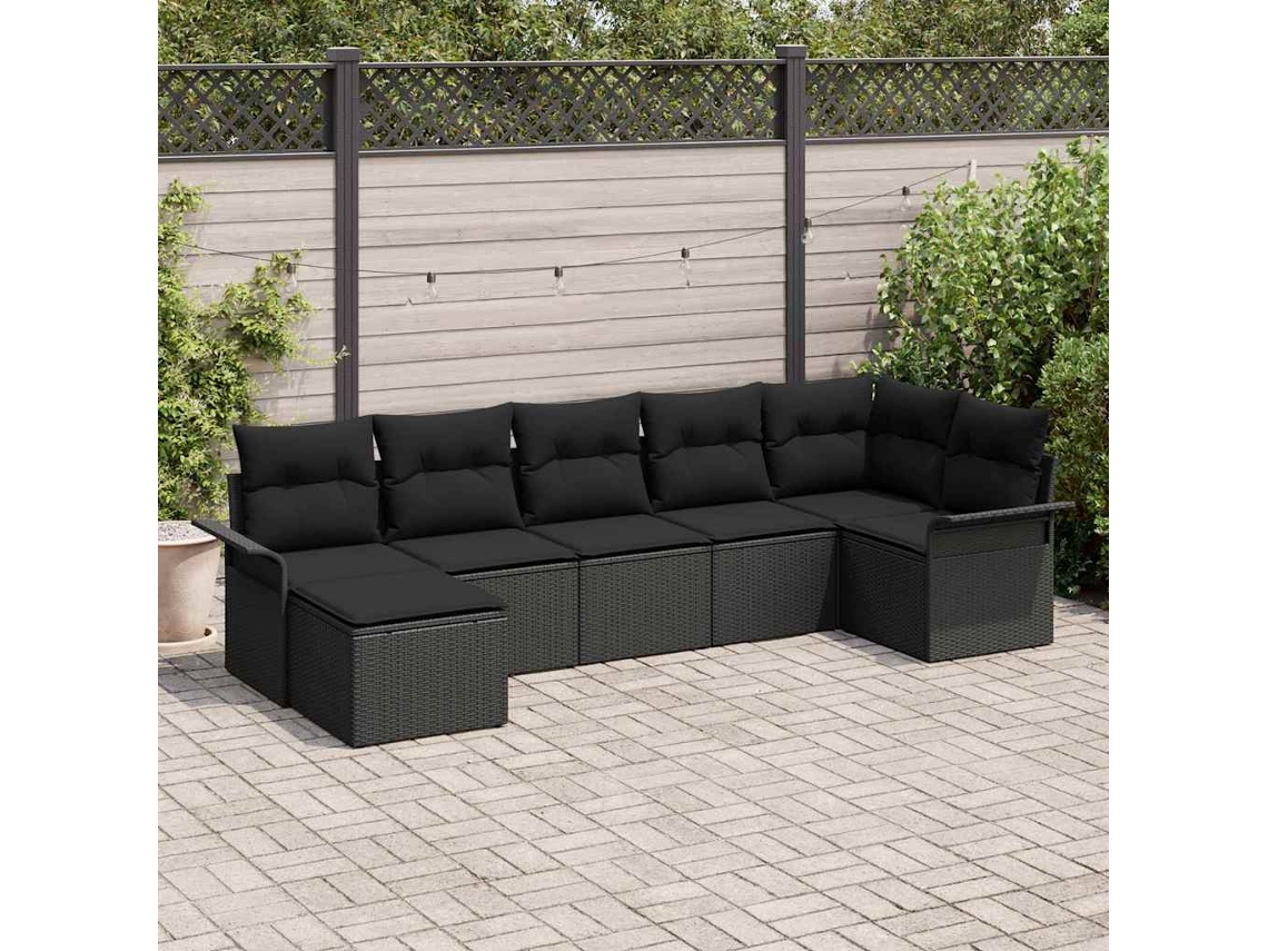 Vidaxl Conjunto De Sofá De Jardim 7 Unid. Preto Vime Pe