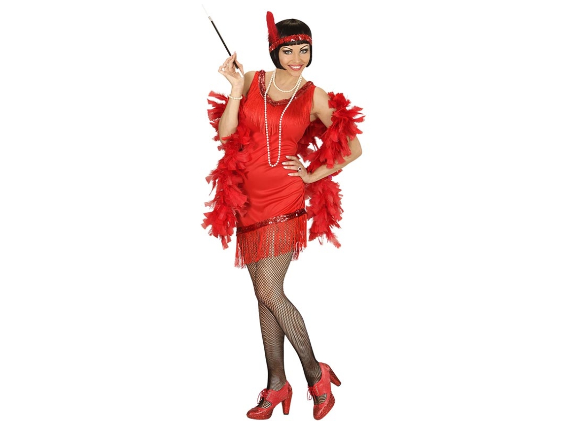 Fato de Charleston vermelho com cocar para mulher