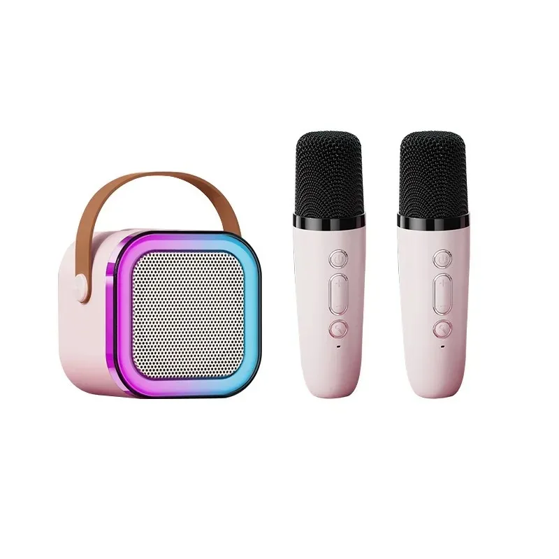 Máquina de Karaokê Bluetooth, Adequada para Adultos e Crianças, Essencial para Festas. MDUG (rosa, 2 Microfones)
