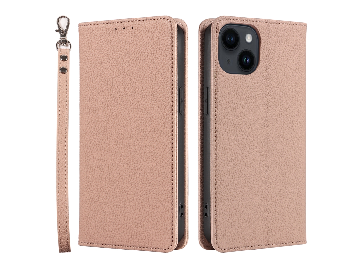 Capa De Couro Para Celular Com Estampa De Lichia E Fecho Magnético.nude - Iphone 15 Plus