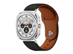 Bracelete Para Samsung Galaxy Watch Ultra - Couro Genuíno Com Fivela Rebitada (47mm) - Verde