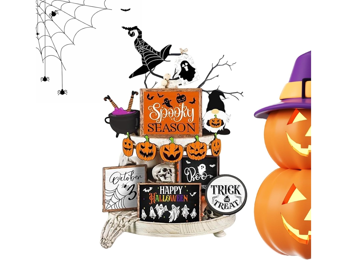 Decorações De Halloween Para Bandejas De Vários Andares, Painéis De Madeira Assustadores |