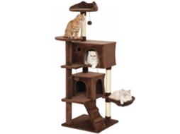 Arranhador para Gatos com Múltiplas Plataformas Cama 2 Cavernas Rede Escada Postes de Sisal 48x48x140 Cm Marrom Ge