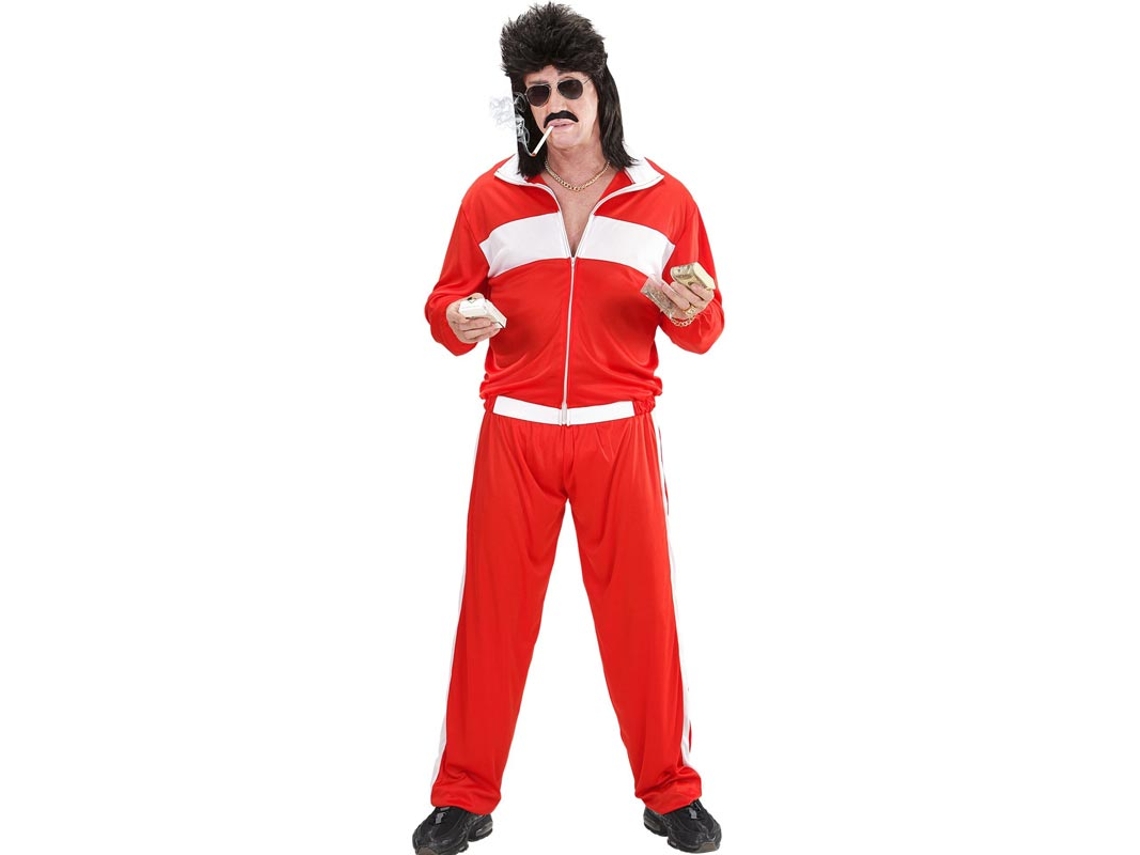 Fato de treino vermelho e branco dos anos 80 para homem