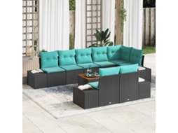 Vidaxl Conjunto De Sofá De Jardim 9 Unid. Preto E Turquesa