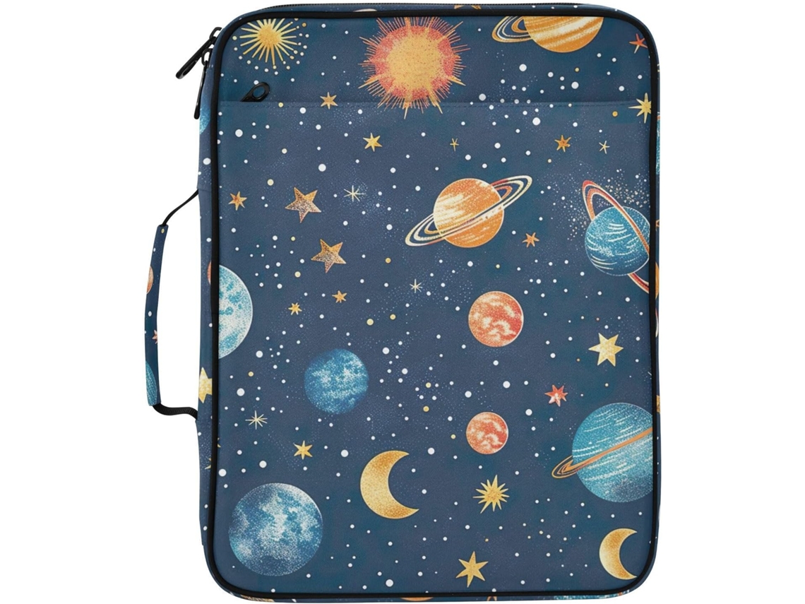 Pasta Expansível Com Estampa De Planetas Azuis Em Estilo Desenho Animado, Organizador De 3 Argolas Com Divisórias