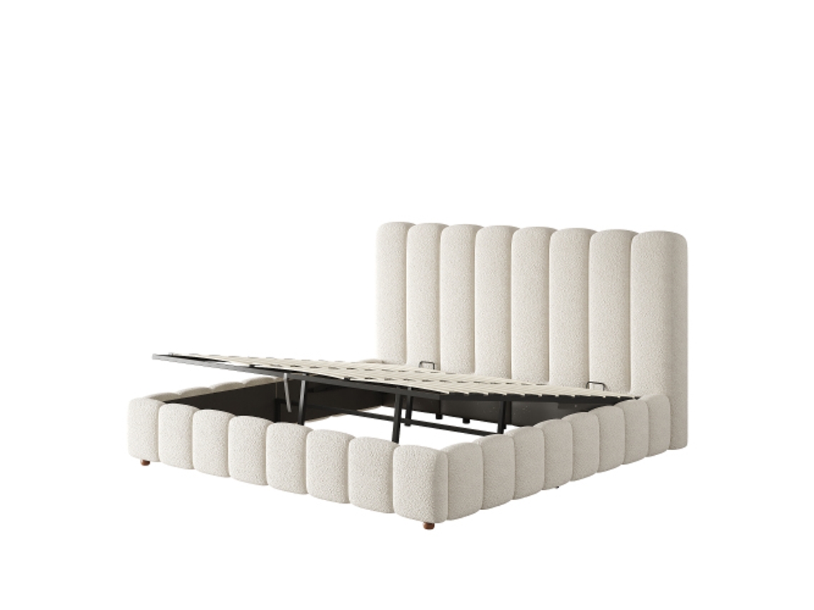 Cama Estofada De Casal, 180*200cm, Com Sistema Hidráulico Funcional, Estrado De Ripas, Cabeceira E Amplo Espaço De Armazenamento