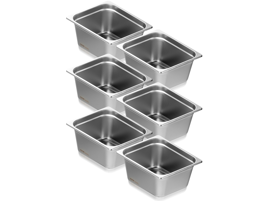 6 Pack 1/2 Tamanho Hotel Panelas Mesa de Vapor Panela de Aço Inoxidável com 6 Polegadas de Profundidade VEVOR