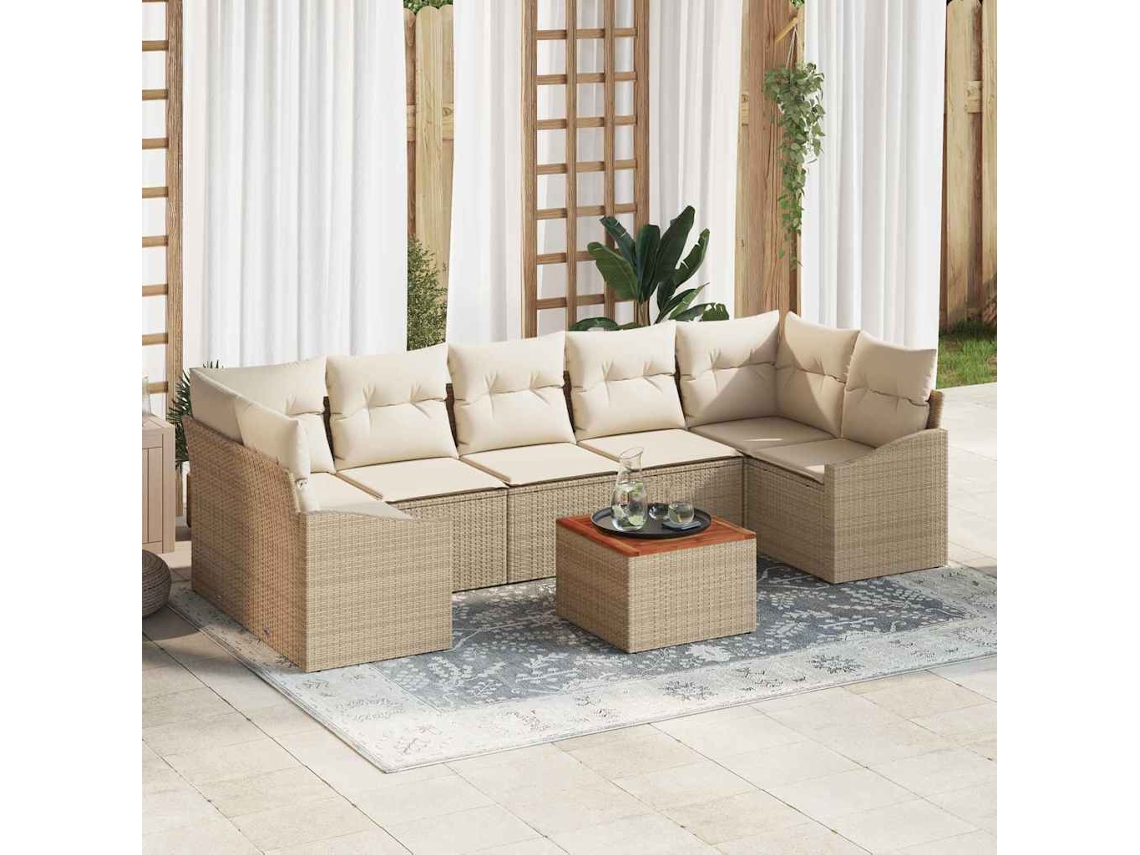 Vidaxl Conjunto De Sofá De Jardim 8 Pcs Bege E Creme Vime Pe
