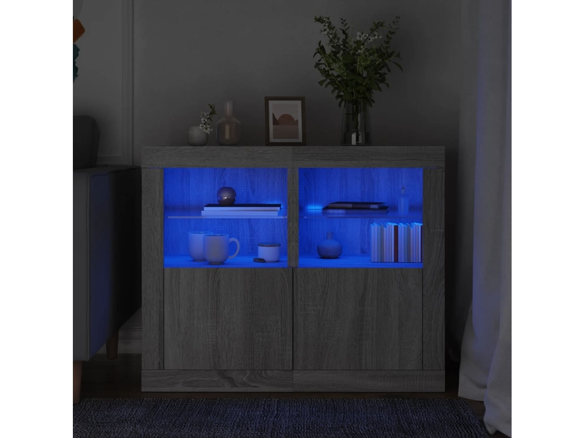 Vidaxl Móveis De Apoio C/ Leds 2 Pcs Derivados Madeira Cinza Sonoma