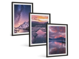 Galeria De Pinturas Murais Montanhas, Água, Belas Paisagens Moldura Preta Imagens Para Um Quarto Infantil Espelharte (3 Piezas De 40x60 Cm)